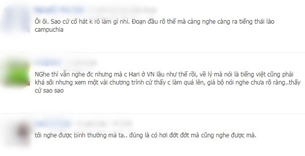 Nhiều người thừa nhận mặc dù Hari hát tiếng Việt nhưng hơi khó để nghe rõ lời 