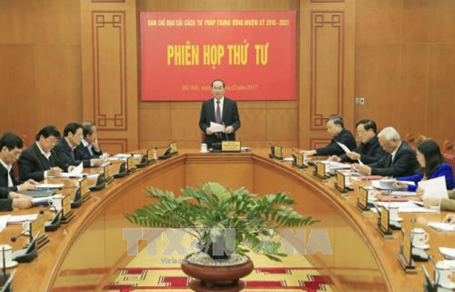 Chủ tịch nước Trần Đại Quang, Trưởng Ban Chỉ đạo cải cách Tư pháp Trung ương chủ trì phiên họp. Ảnh: TTXVN.