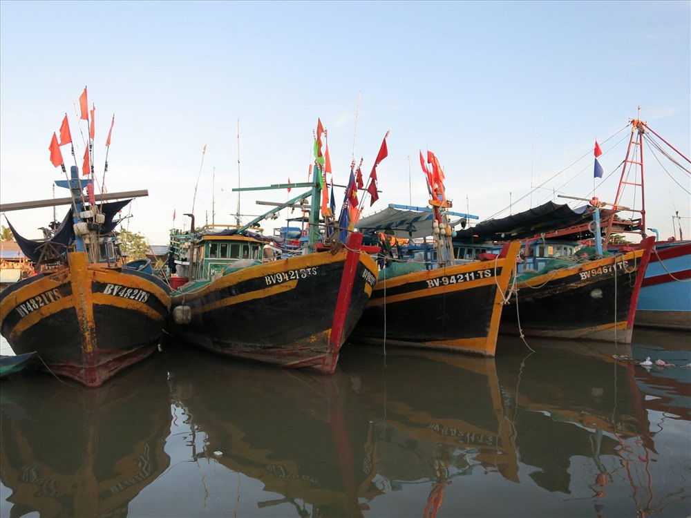 Các tàu cá neo đậu trên vùng biển Trà Vinh (ảnh: P.V)