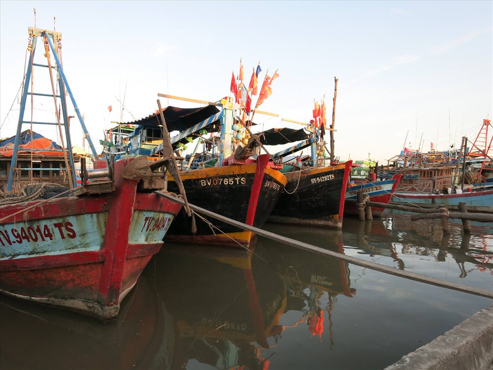 Tàu thuyền ở Trà Vinh vào nơi neo đậu an toàn để đối phó với bão số 16.Ảnh: PV