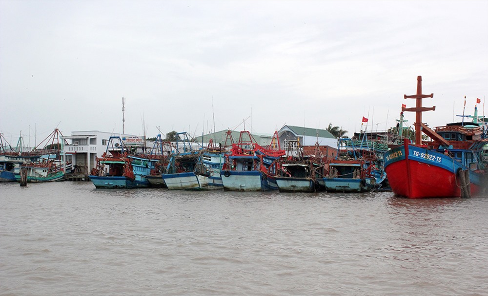 Các tàu thuyền neo đậu tại khu vực biển an toàn chiều 25.12 tại Cà Mau (ảnh: P.V)