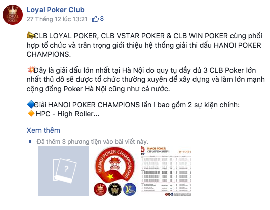 Quảng cáo về giải đấu được đăng tải trên fanpage của Loyal Poker Club.