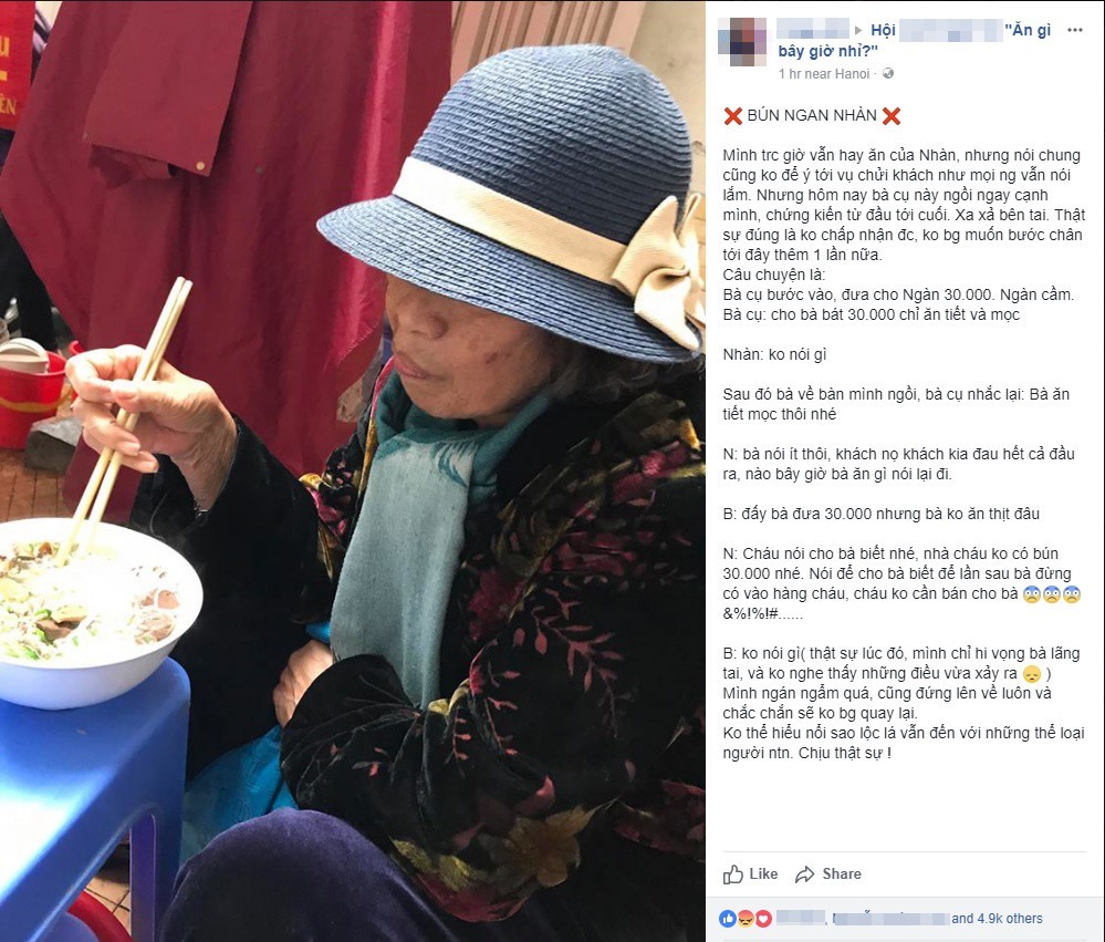 Câu chuyện V.A chia sẻ lên Facebook