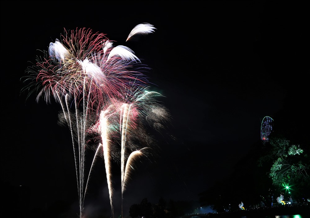 Tại công viên Đầm Sen, màn pháo hoa rực rỡ đã làm mãn nhãn hàng vạn du khách và người dân thành phố. Ảnh: Trường Sơn