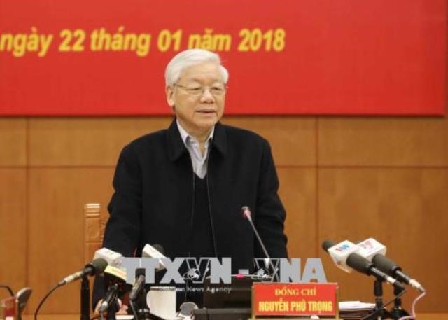 Tổng Bí thư Nguyễn Phú Trọng, Trưởng Ban chỉ đạo Trung ương về phòng, chống tham nhũng chủ trì phiên họp. Ảnh: TTXVN