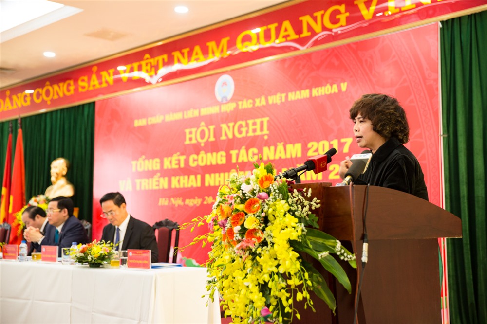 Bà Thái Hương phát biểu tại Hội nghị tổng kết công tác năm 2017.