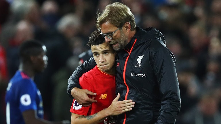 Philippe Coutinho luôn được Jurgen Klopp yêu thương hết mực. Ảnh: Sky Sports.