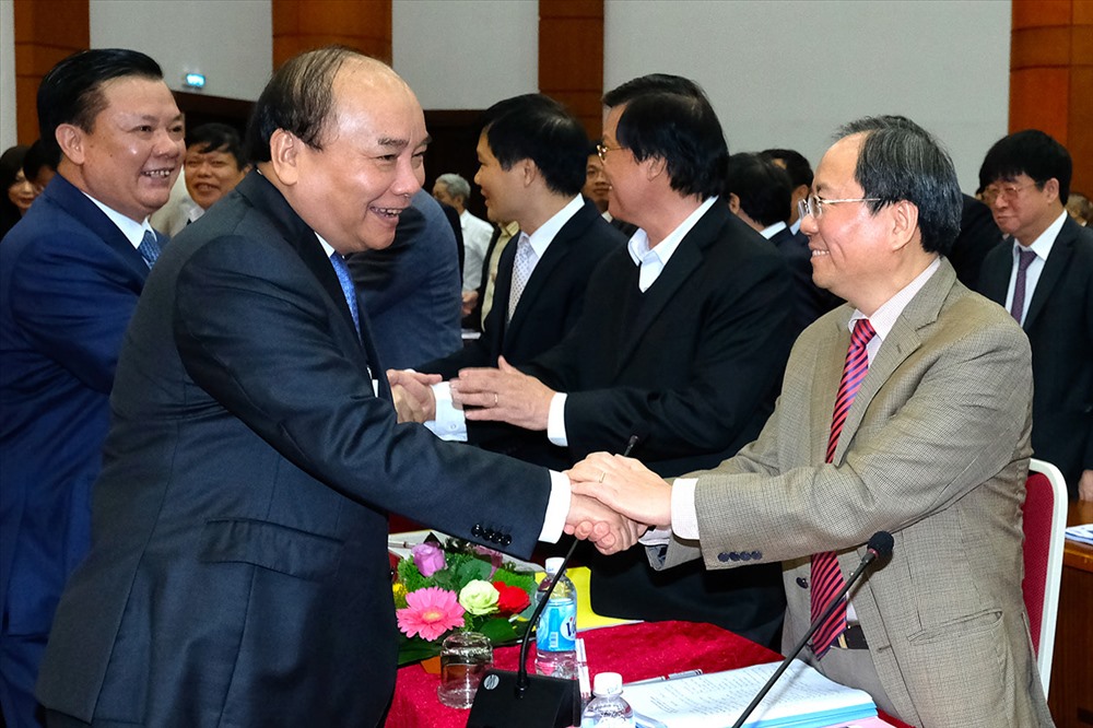 Thủ tướng Nguyễn Xuân Phúc dự Hội nghị tổng kết công tác tài chính - ngân sách nhà nước năm 2017.Ảnh: Q.H