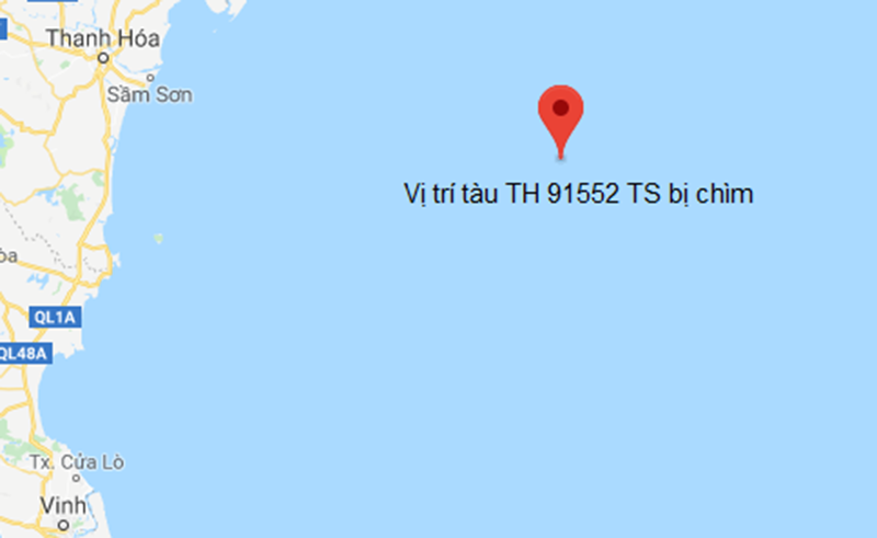 Vị trí tàu cá TH 91552 TS bị chìm. Ảnh: VBT.