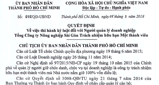 Quyết định kỷ luật tháng 3-2018 đối với ông Lê Tấn Hùng không được UBND TPHCM đồng thuận 