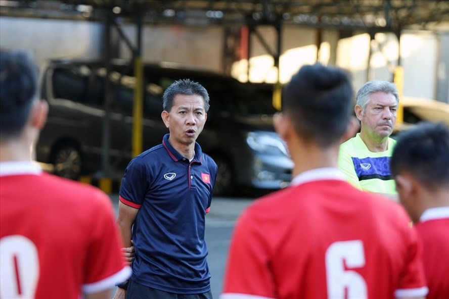 Trận giao hữu này được xem là cử dượt cuối cùng của thầy trò HLV Hoàng Anh Tuấn trước khi chính thức bước vào giải đấu. Ảnh: VFF