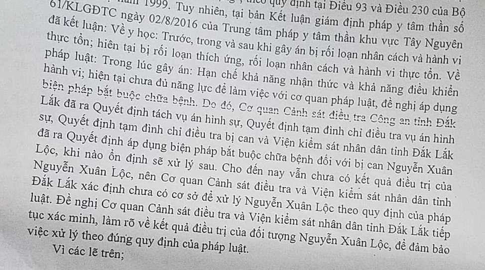 Quan điểm  của TAND tỉnh Đắk Lắk ngày 7.9 về vụ án Nguyễn Xuân Lộc.