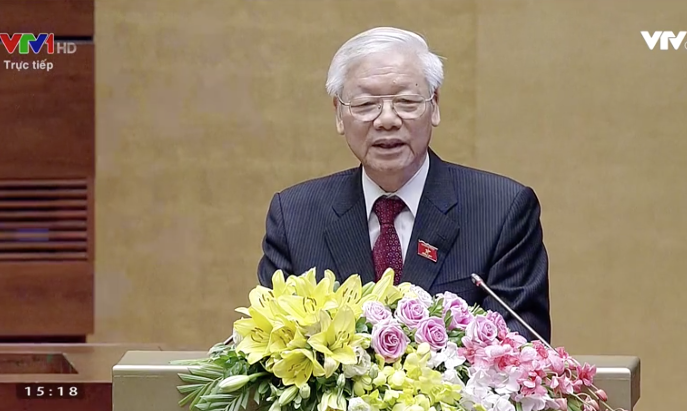 Tổng Bí thư, Chủ tịch Nước Nguyễn Phú Trọng phát biểu nhậm chức. 