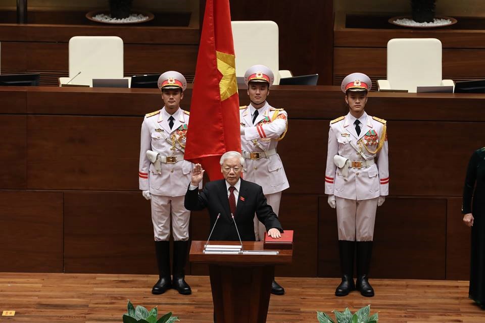 Chủ tịch Nước Nguyễn Phú Trọng tuyên thệ nhậm chức. Ảnh: Quang Vinh

