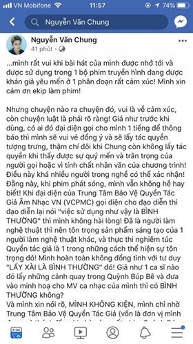 Nhạc sĩ Nguyễn Văn Chung chia sẻ trên trang cá nhân. Ảnh: FBNV