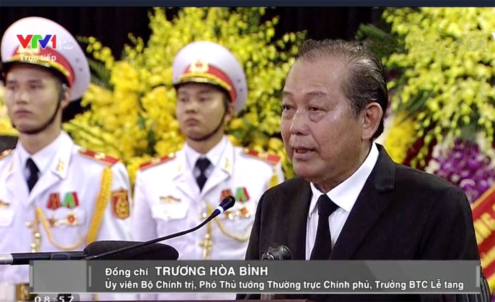 Đồng chí Trương Hòa Bình - Ủy viên Bộ Chính trị, Phó Thủ tướng Thường trực Chính phủ, Trưởng Ban tổ chức Lễ tang.