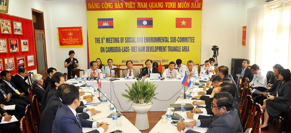 Hội nghị bàn về phát triển kinh tế vùng tam giác Việt Nam - Lào - Campuchia, là hoạt động đối ngoại tiêu biểu nhất của tỉnh Bình Phước trong năm 2018. Ảnh: C.H
