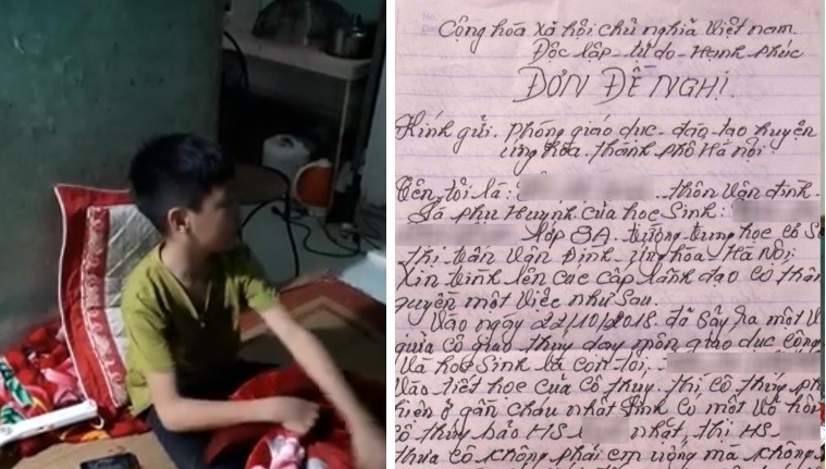 Học sinh kể việc bị giáo viên Trường THCS thị trấn Vân Đình tát chảy máu miệng, gãy răng và lá đơn đề nghị nhà trường vào cuộc xác minh vụ việc của một phụ huynh.
