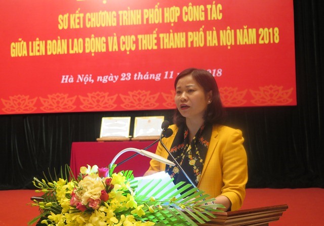 Chủ tịch LĐLĐ TP. Hà Nội Nguyễn Thị Tuyến phát biểu chỉ đạo tại hội nghị. Ảnh: LĐLĐ TP. Hà Nội