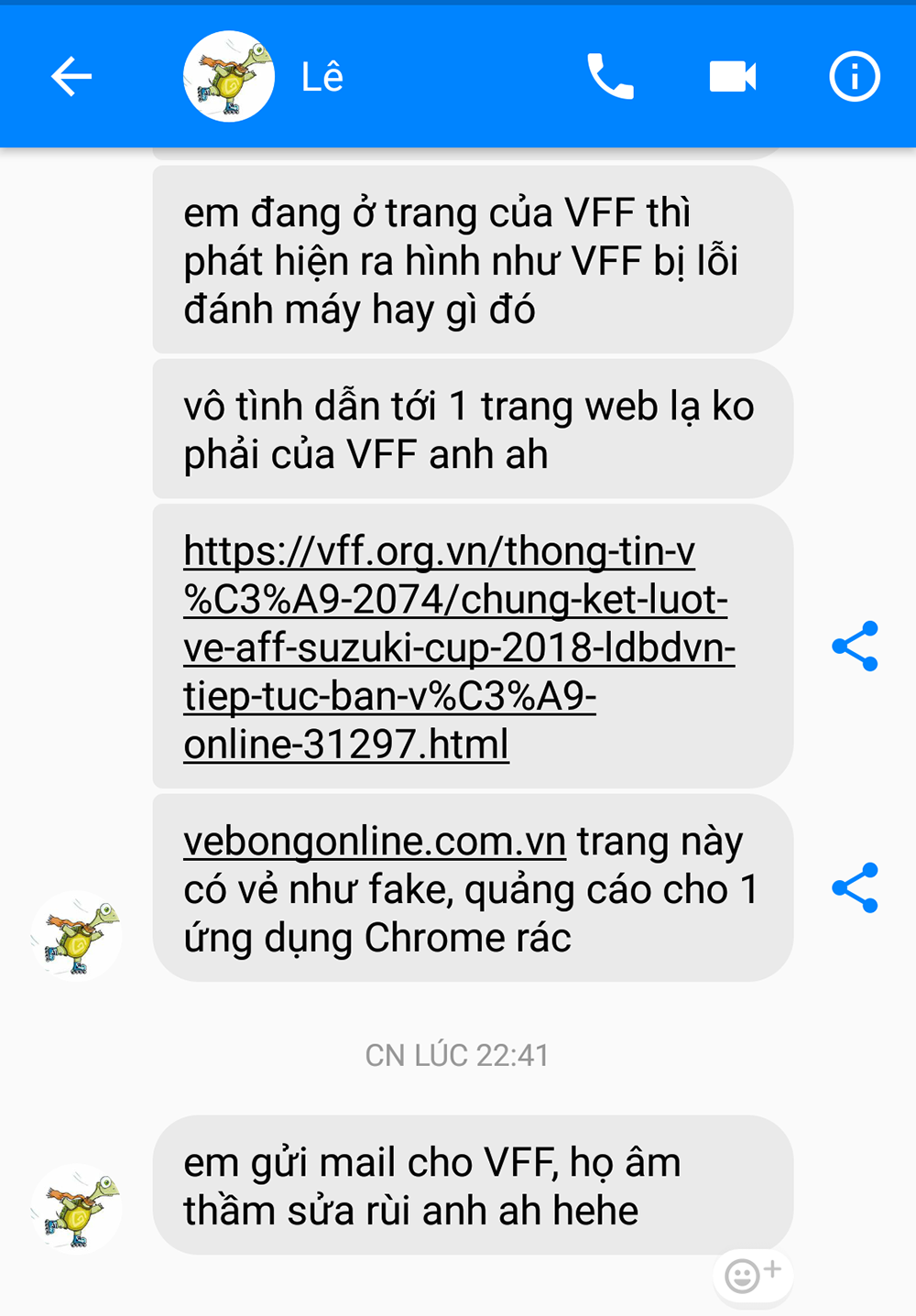 Nick “Hiếu Lê” cho biết trang vebongonline.com.vn là fake.