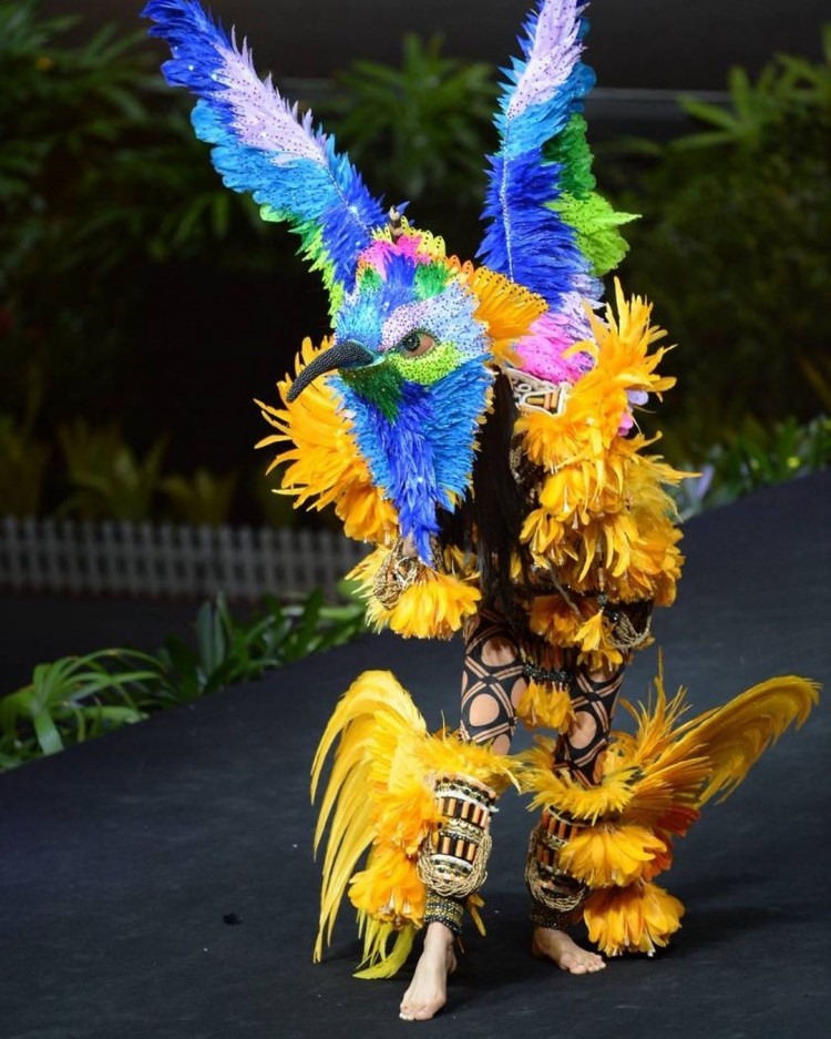 Lấy ý tưởng từ chim ruồi, Hoa hậu Brazil đem đến bộ trang phục độc đáo với phần cánh có thể di chuyển linh hoạt như đang bay. 