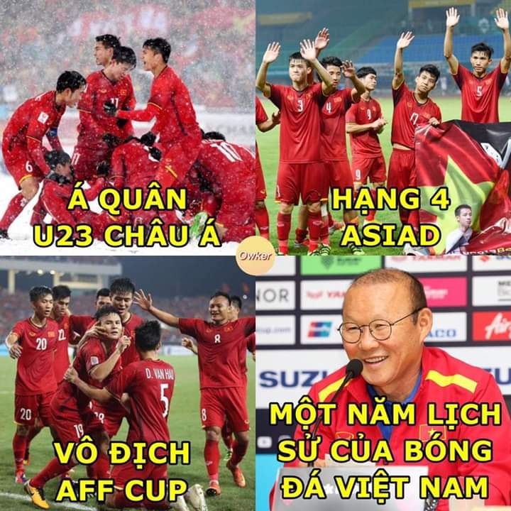 Một năm tuyệt vời với bóng đá Việt Nam. HLV Park Hang-seo dẫn dắt các cầu thủ Việt Nam giành ngôi Á quân U23 Châu Á, hạng 4 ASIAD 2018 và chức vô địch AFF Cup 2018. Ảnh Trần Nguyên