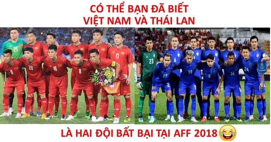 Thái Lan và Việt Nam là hai đội bất bại tại AFF Cup 2018. Tuy nhiên, đội bóng xứ chùa Vàng đã bị loại ở bán kết AFF Cup vì luật bàn thắng sân khách. Ảnh Chung Nguyễn