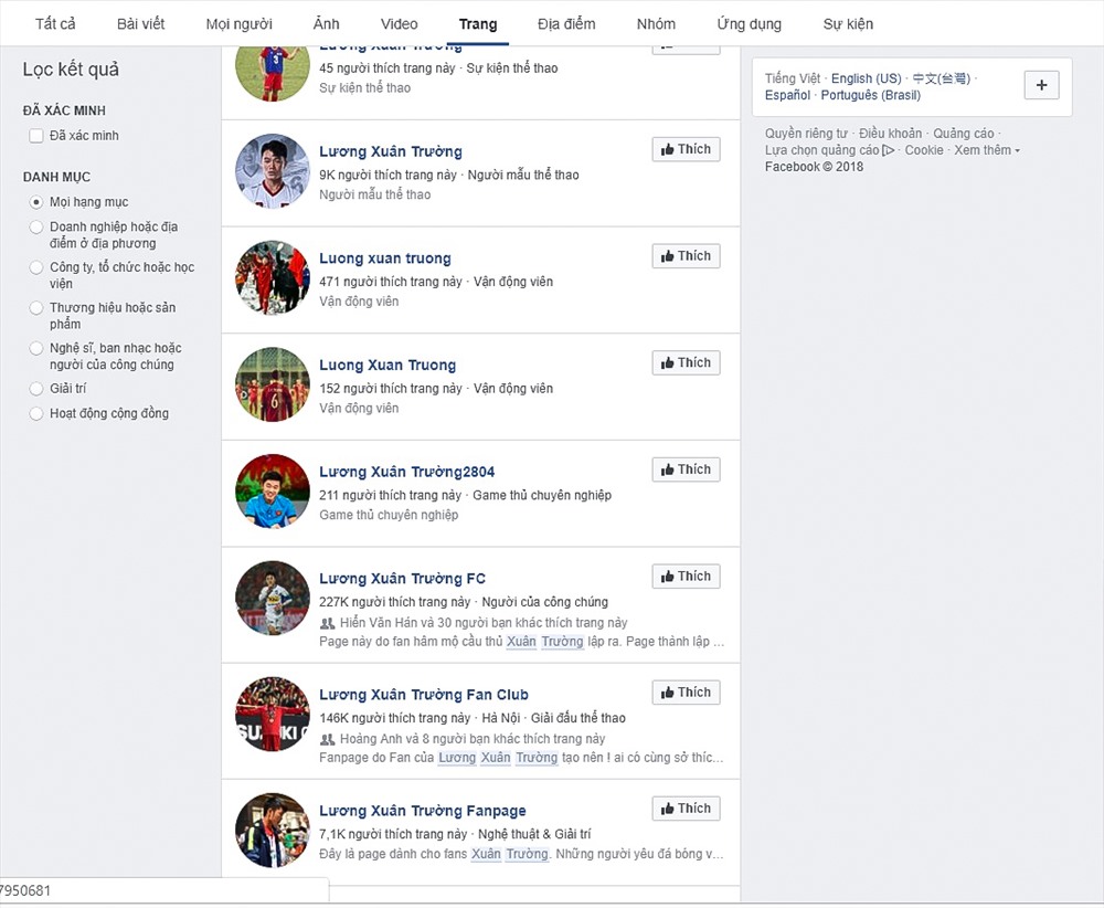 Không chỉ HLV Park, Fanpage mạo danh các cầu thủ tuyển Việt Nam cũng mọc lên như nấm.
