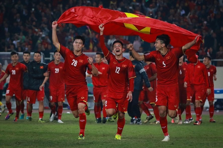 Hình ảnh cầu thủ Việt Nam ăn mừng chức vô địch AFF Cup 2018.