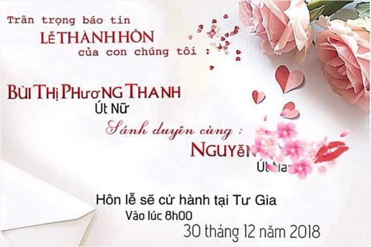 Tấm thiệp mời được Phương Thanh chia sẻ trên trang cá nhân.