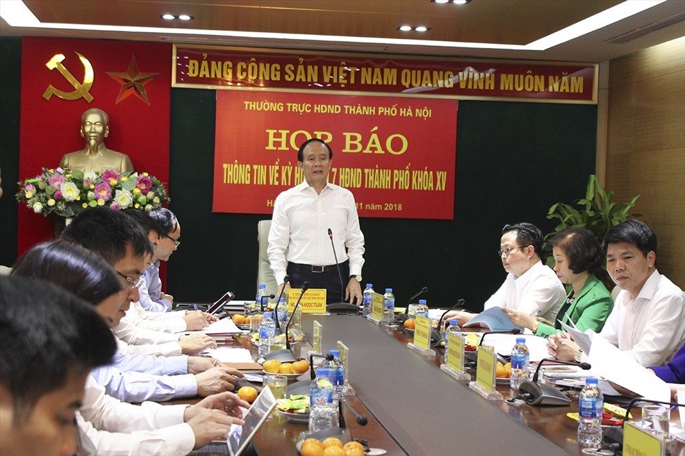 Họp báo trước kỳ họp thứ 7 HĐND thành phố Hà Nội. Ảnh Trần Vương
