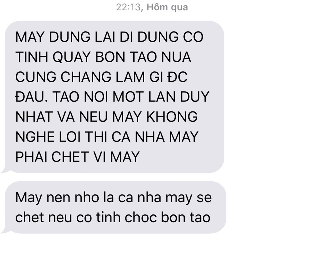 Tin nhắn đe dọa gửi đến nhóm phóng viên thực hiện loạt phóng sự “bảo kê” ở chợ Long Biên.