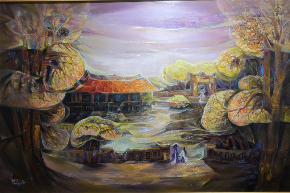 Tác phẩm Phong cảnh Lăng Tự Đức bằng chất liệu Acrylic của họa sĩ Hồ Đình Nam Kha.