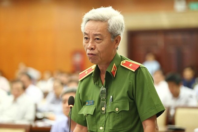 Thiếu tướng Phan Anh Minh - phó Giám đốc Công an TPHCM phát biểu về vấn đề cho vay nặng lãi