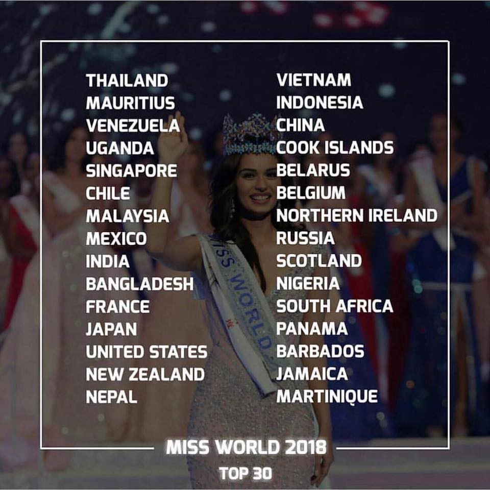Top 30 Miss World 2018. 