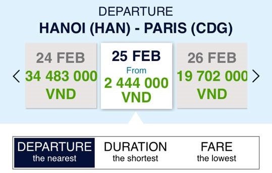 Thông tin giá vé rẻ xuất hiện trên trang của hãng hàng không Air France. 