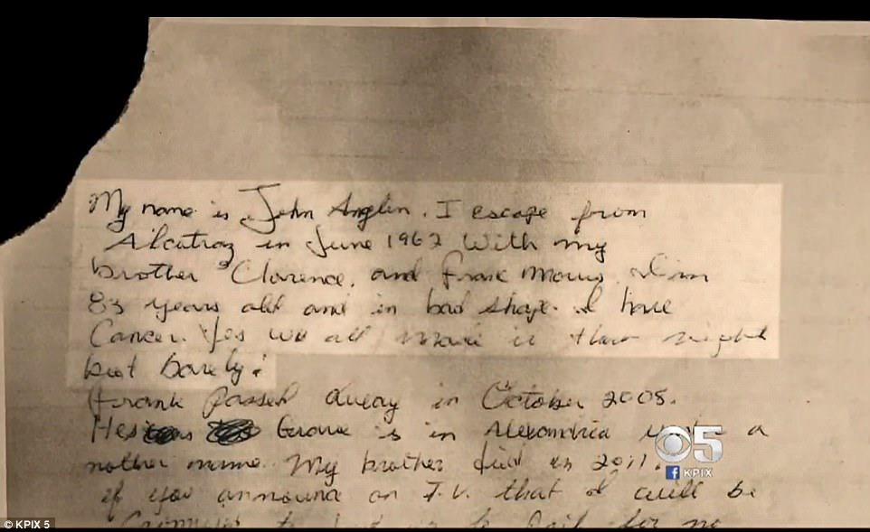 Lá thư được cho là do John Anglin gửi tới FBI.