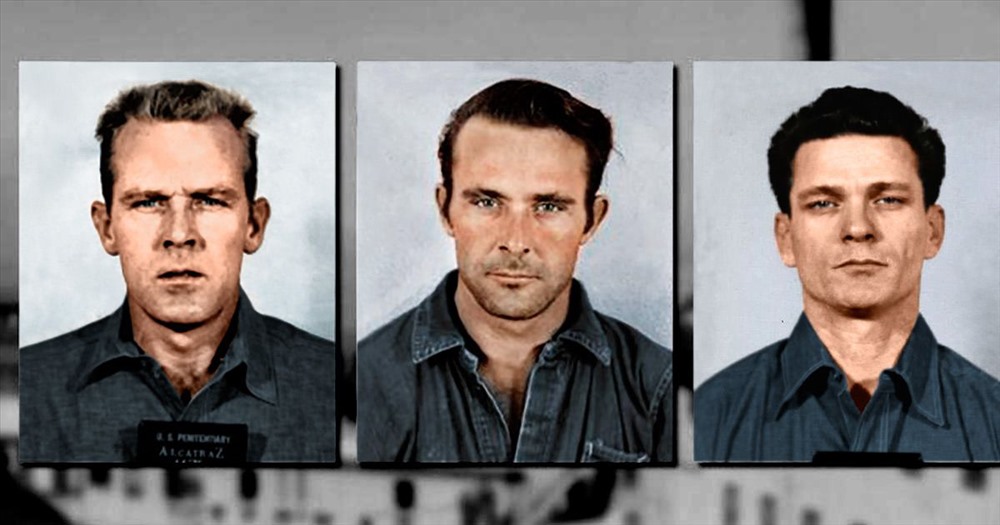 Ba tù nhân đã thực hiện cuộc vượt ngục lừng danh, từ trái qua là Clarence Anglin, John Anglin và Frank Morris.