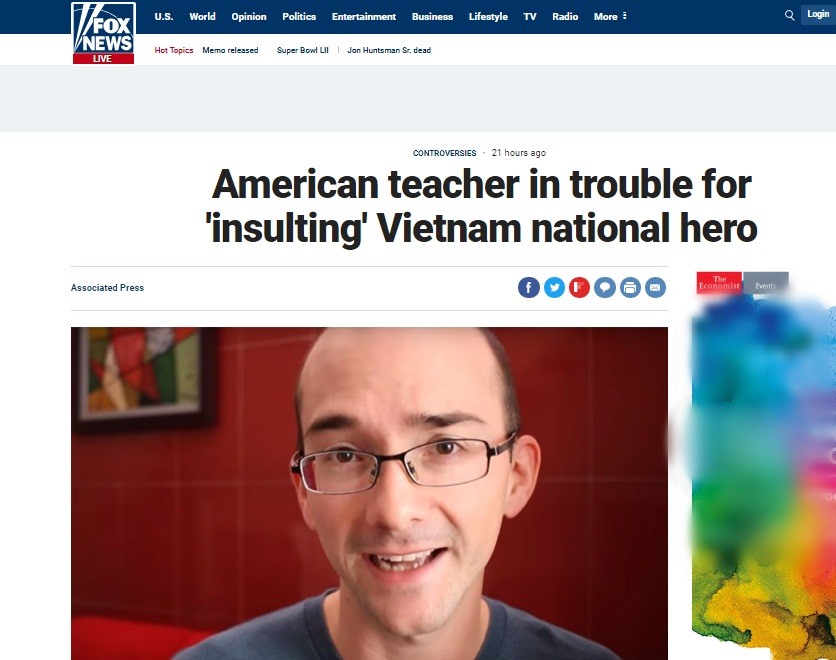 Fox News cho rằng Daniel Hauer gặp rắc rối khi xúc phạm tới một trong những vị anh hùng đáng kính nhất của dân tộc Việt Nam