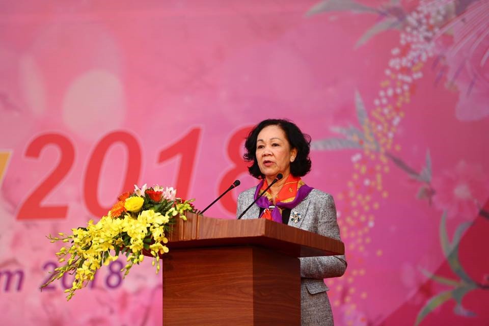 bà Trương Thị Mai - Ủy viên Bộ Chính trị, Bí thư Trung ương Đảng, Trưởng Ban Dân vận Trung ương phát biểu. Ảnh: Sơn Tùng