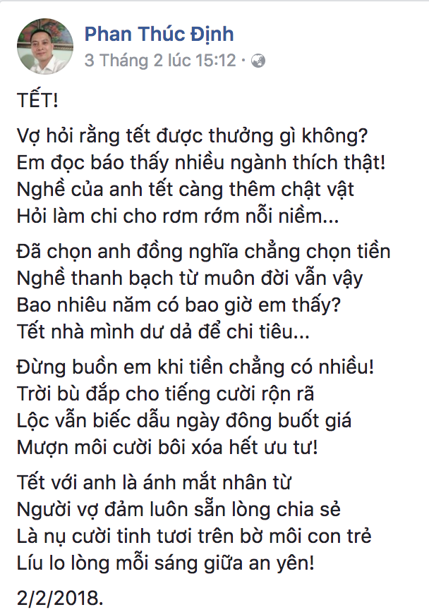 Bài thơ nói lên nỗi lòng của thầy giáo Định.