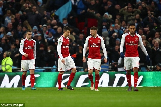 Arsenal vừa nhận trận thua 0-3 trước Man City ở chung kết Cúp liên đoàn Anh. Ảnh: Getty.