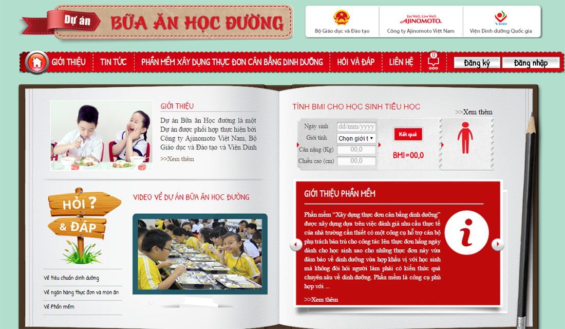 Phân mềm Thực đơn Cân bằng Dinh dưỡng được cung cấp miễn phí tại website www.buaanhocduong.com.vn