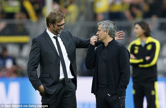 Lần gặp gỡ giữa Jurgen Klopp (trái) và Mourinho (phải) khi hai người còn làm việc ở Dortmund và Real Madrid. Ảnh: Getty Images.