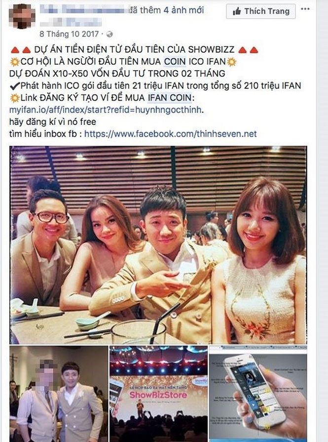 Bài viết quảng cáo của iFan sử dụng hình ảnh của Kim Lý, Hồ Ngọc Hà, vợ chồng Trấn Thành - Hari Won