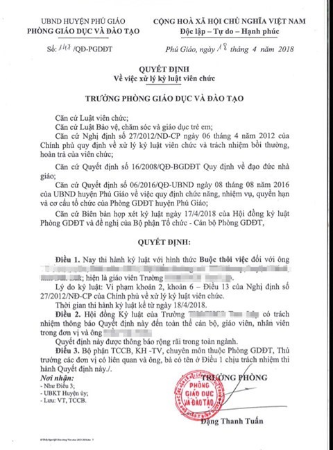 Cơ quan quản lý nhanh chóng có văn bản loại giáo viên dâm ô ra khỏi ngành.