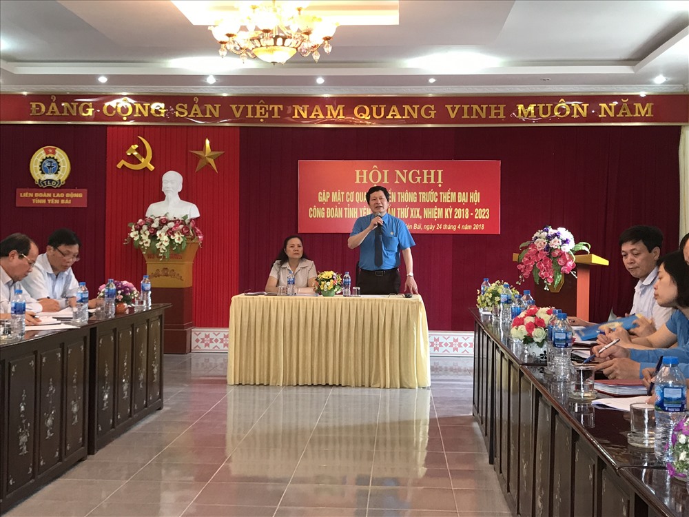 Quang cảnh buổi gặp mặt cơ quan truyền thông của LĐLĐ tỉnh Yên Bái.