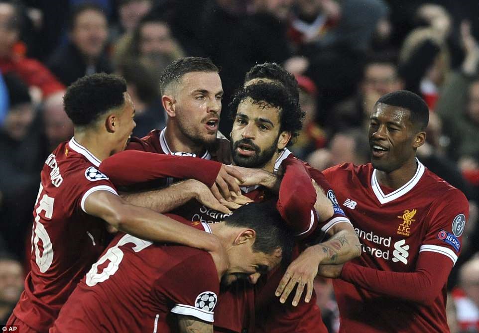 Liverpool trong chiến thắng 5-2 trước AS Roma ở mùa giải 2017-2018. Ảnh: Daily Mail