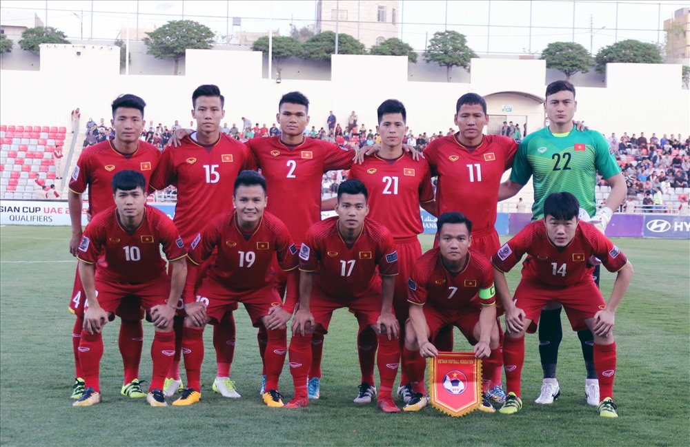 ĐT Việt Nam trong trận đấu cuối cùng gặp Jordan ở vòng loại Asian Cup 2019. Ảnh: VFF