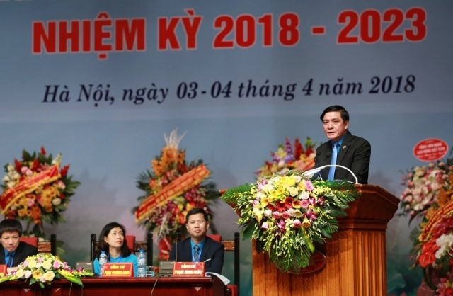Chủ tịch Tổng LĐLĐVN phát biểu chỉ đạo tại Đại hội. Ảnh: Hải Nguyễn